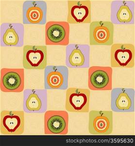 childish seamless pattern with fruits, vector illustration