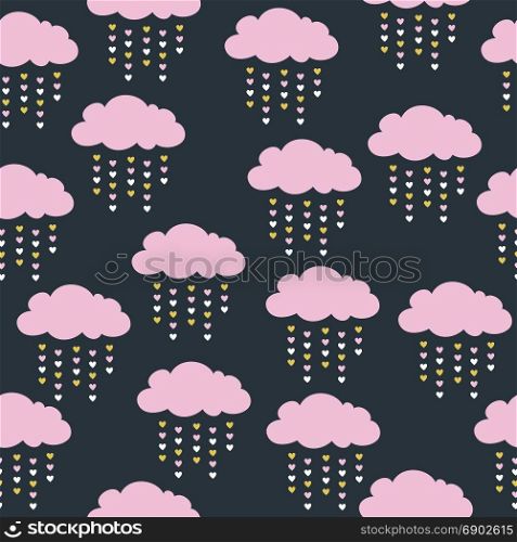 childish seamless pattern with pink clouds