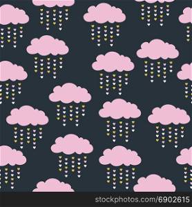 childish seamless pattern with pink clouds