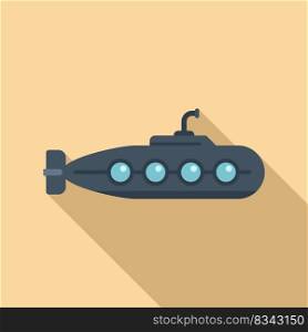 Childish submarine icon flat vector. Underwater ship. Cute bathyscaphe. Childish submarine icon flat vector. Underwater ship