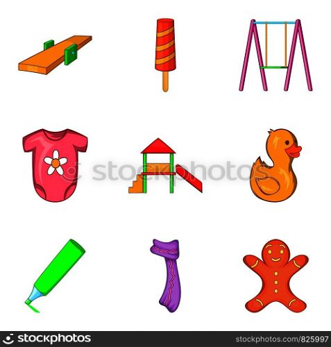 Childlike icons set. Cartoon set of 9 childlike vector icons for web isolated on white background. Childlike icons set, cartoon style