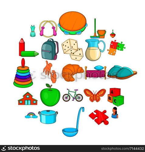 Childminder icons set. Cartoon set of 25 childminder vector icons for web isolated on white background. Childminder icons set, cartoon style