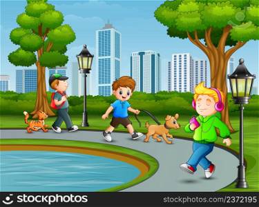 Children activity in the city park
