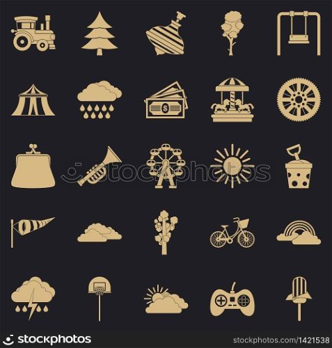 Children amusement park icons set. Simple set of 25 children amusement park vector icons for web for any design. Children amusement park icons set, simple style