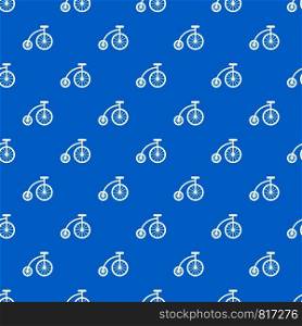 Children bicycle pattern repeat seamless in blue color for any design. Vector geometric illustration. Children bicycle pattern seamless blue