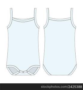 Children bodysuit. Baby sleeveless tank top body technical sketch. Light blue color. Infant underwear outline. Back and front view. Front and back view. CAD fashion design. Vector illustration. Children bodysuit. Baby sleeveless tank top body technical sketch. Light blue color. Infant underwear outline.