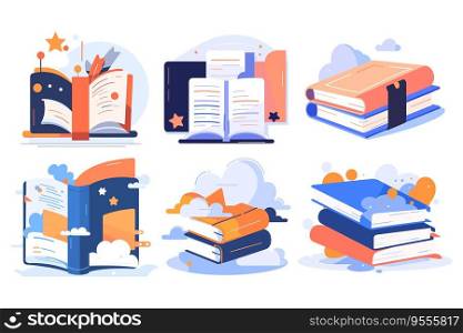 Children books and education in UX UI flat style isolated on background
