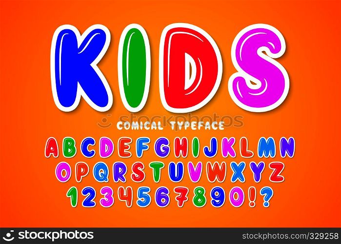 Children bubble comical font design, colorful alphabet, typeface. Color Swatches control. Children bubble comical font design, colorful alphabet, typeface