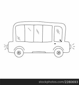 Children bus for coloring book. Doodle style transport.