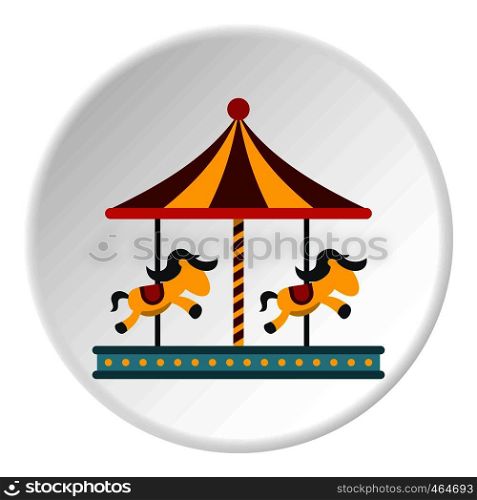 Children carousel with colorful horses icon in flat circle isolated vector illustration for web. Children carousel with colorful horses icon circle