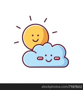 Children cartoons RGB color icon. Childish toons, animated movies and TV series. Kid friendly, positive genre. Smiling sun and cloud isolated vector illustration