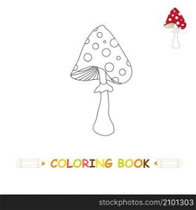 Children coloring page mushroom amanita vector illustration, cute in monochrome version
