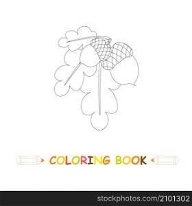Children coloring page vector illustration, cute oak acorn in monochrome version