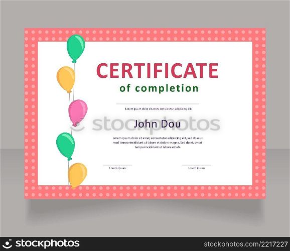 Children competition winner certificate design template. Vector diploma with customized copyspace and borders. Printable document for awards and recognition. Calibri, Myriad Pro fonts used. Children competition winner certificate design template