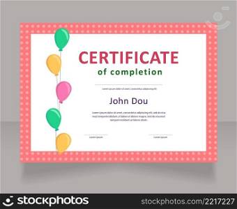 Children competition winner certificate design template. Vector diploma with customized copyspace and borders. Printable document for awards and recognition. Calibri, Myriad Pro fonts used. Children competition winner certificate design template