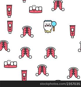 Children Dentist Dental Care Vector Seamless Pattern Thin Line Illustration. Children Dentist Dental Care Icons Set Vector