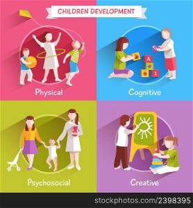 Children design concept set with physical cognitive and creative process flat icons isolated vector illustration. Children Flat Set