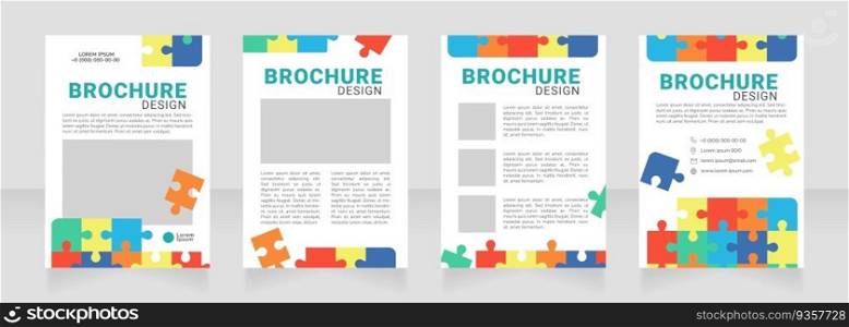 Children development blank brochure design. Template set with copy space for text. Premade corporate reports collection. Editable 4 paper pages. Roboto Black, Roboto, Nunito Light fonts used. Children development blank brochure design