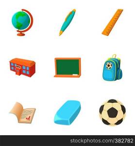 Children education icons set. Cartoon illustration of 9 children education vector icons for web. Children education icons set, cartoon style