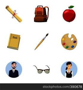 Children education icons set. Cartoon illustration of 9 children education vector icons for web. Children education icons set, cartoon style