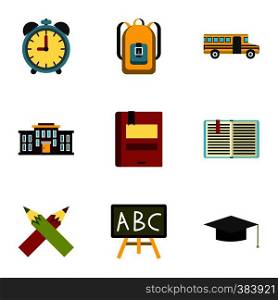 Children education icons set. Flat illustration of 9 children education vector icons for web. Children education icons set, flat style
