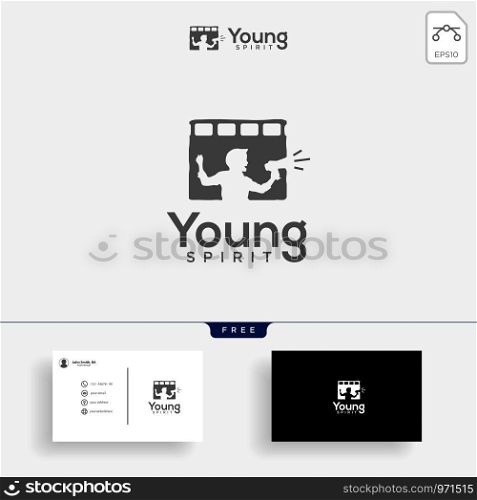 children film, broadcast logo template vector illustration with business card, icon element isolated. children film, broadcast logo template vector illustration with business card