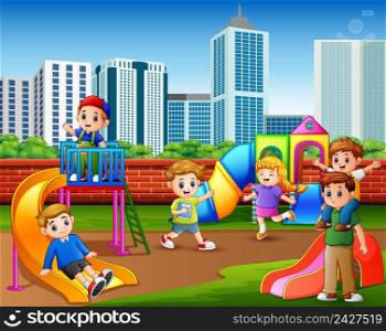 Children having fun with family in the playground