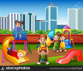 Children having fun with family in the playground