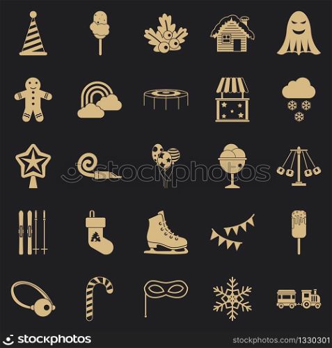 Children holidays icons set. Simple set of 25 children holidays vector icons for web for any design. Children holidays icons set, simple style
