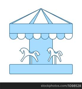Children Horse Carousel Icon. Thin Line With Blue Fill Design. Vector Illustration.