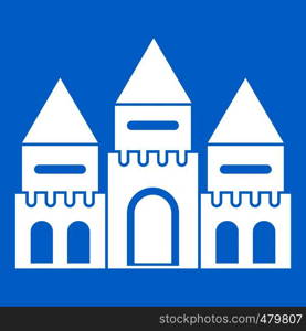 Children house castle icon white isolated on blue background vector illustration. Children house castle icon white