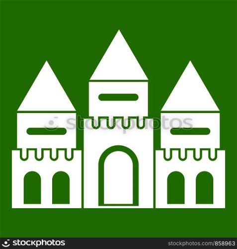 Children house castle icon white isolated on green background. Vector illustration. Children house castle icon green