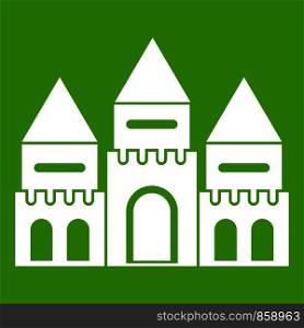 Children house castle icon white isolated on green background. Vector illustration. Children house castle icon green