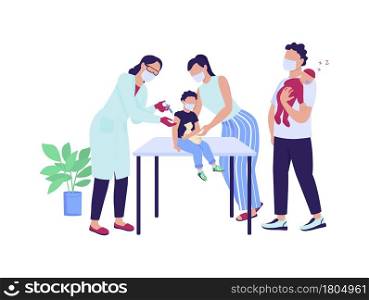 Children immunization semi flat color vector characters. Full body people on white. Protecting toddlers from covid isolated modern cartoon style illustration for graphic design and animation. Children immunization semi flat color vector characters