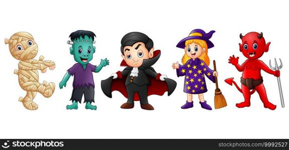 Children in Halloween costumes illustration