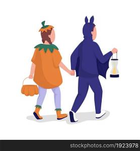 Children in Halloween costumes semi flat color vector characters. Full body people on white. Trick or treat isolated modern cartoon style illustration for graphic design and animation. Children in Halloween costumes semi flat color vector characters