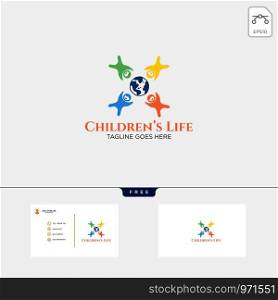 Children Life creative logo template vector illustration with business card, icon element. Children Life creative logo template vector illustration with business card