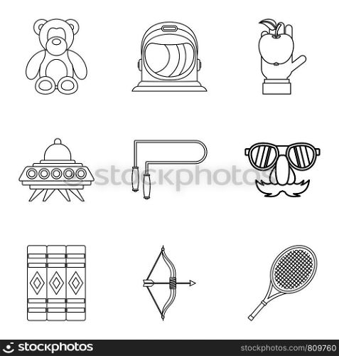 Children masquerade icons set. Outline set of 9 children masquerade vector icons for web isolated on white background. Children masquerade icons set, outline style