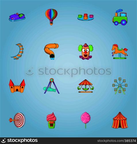 Children park icons set. Cartoon illustration of 16 children park vector icons for web. Children park icons set, cartoon style