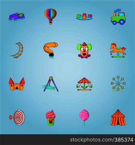 Children park icons set. Cartoon illustration of 16 children park vector icons for web. Children park icons set, cartoon style