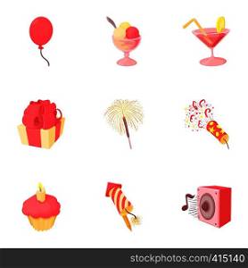 Children party icons set. Cartoon illustration of 9 children party vector icons for web. Children party icons set, cartoon style