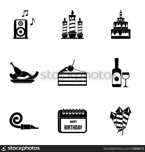 Children party icons set. Simple illustration of 9 children party vector icons for web. Children party icons set, simple style