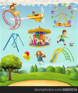 Children playground, set of vector icons