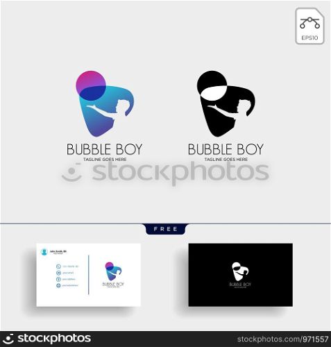 children playing bubble or balloon logo template vector illustration with business card. children playing bubble or balloon logo template with business card