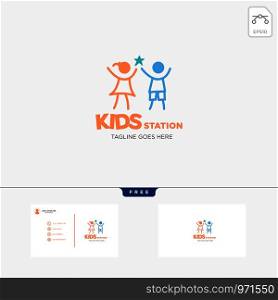 children playing group education logo template vector illustration, icon elements isolated with business card - vector. children playing group education logo template vector illustration