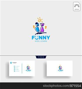 children playing group education logo template vector illustration, icon elements isolated with business card - vector. children playing group education logo template vector illustration