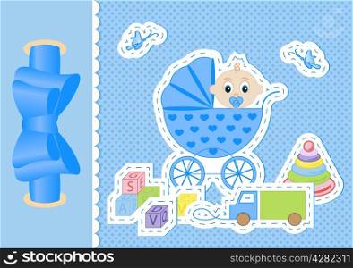 children postcard. Children postcard for a boy on a blue background vector illustration