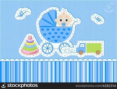 children postcard. Children postcard for a boy on a blue background vector illustration