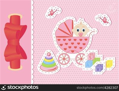 children postcard. Children postcard for a girl on a pink background vector illustration
