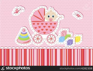 children postcard. Children postcard for a girl on a pink background vector illustration